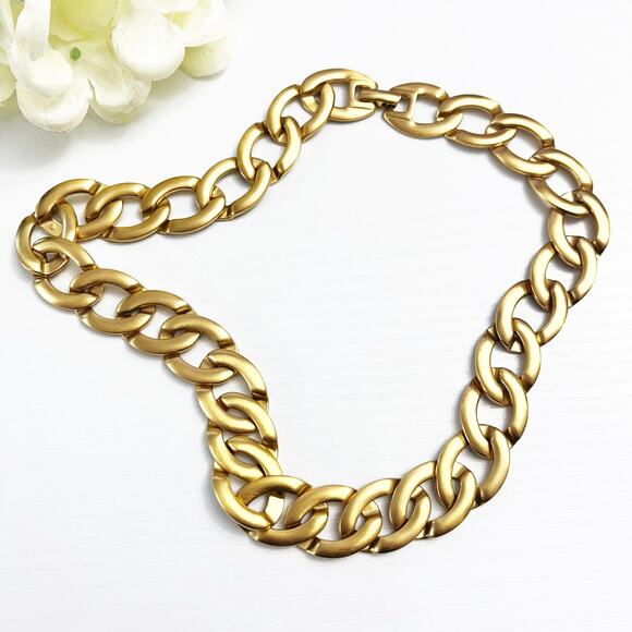 Monet Vintage Brushed Gold Link Collar Necklace - Picture 2 of 7